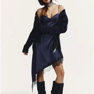 Zara Asymmetrical Navy Dress with Lace Detail